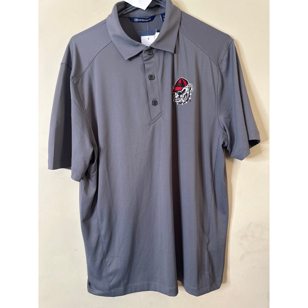 NWT Men’s Medium Georgia Bulldawgs Cutter And Buck Brand Gray Golf Polo N